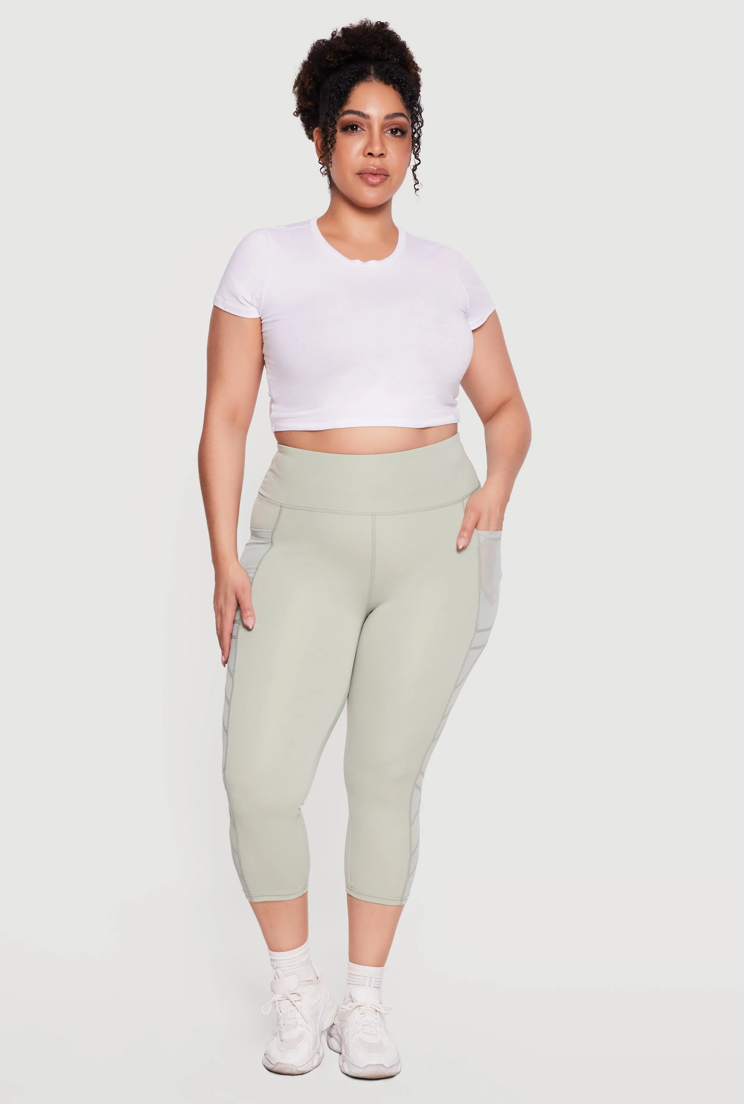 Plus Size Side Pocket Capri Leggings with Mesh Detail sold by Rainbow