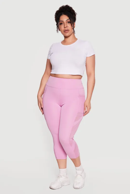 Plus Size Side Pocket Capri Leggings with Mesh Detail made by Rainbow