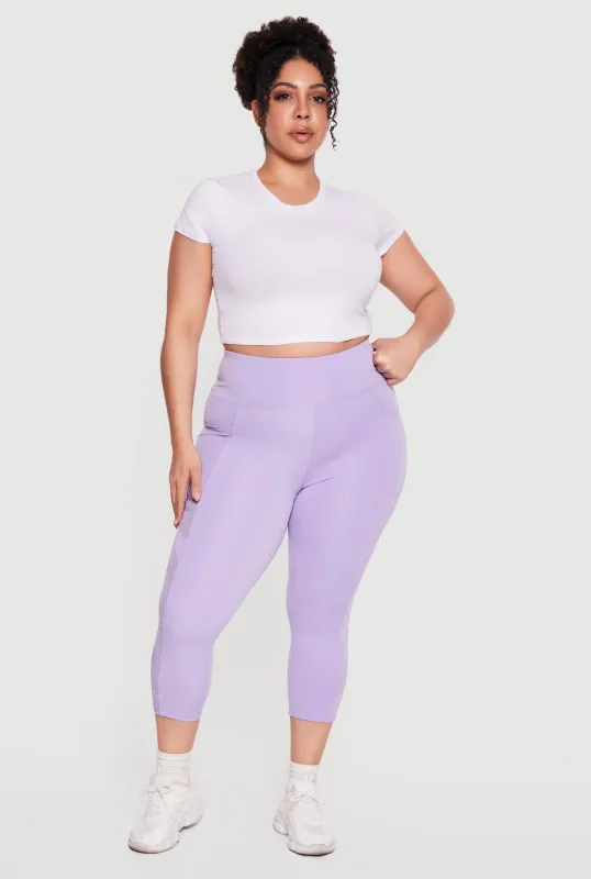 Plus Size Side Pocket Capri Leggings with Mesh Detail made by Rainbow