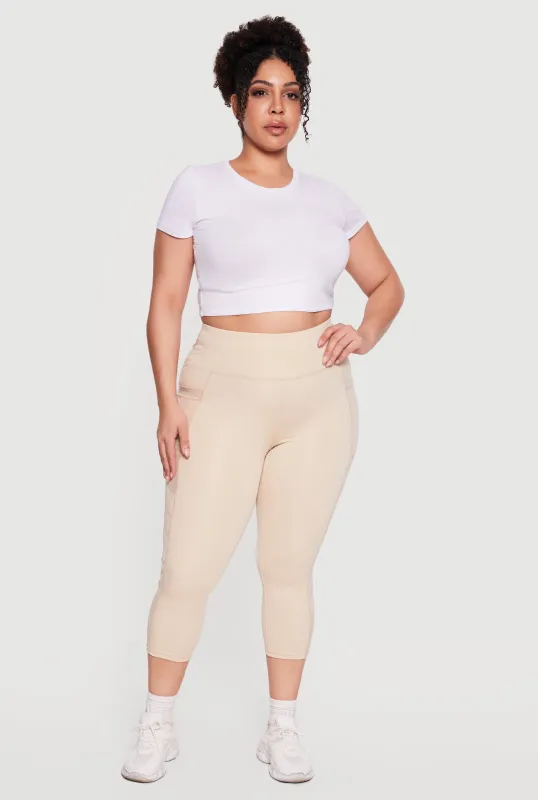Plus Size Side Pocket Capri Leggings with Mesh Detail made by Rainbow
