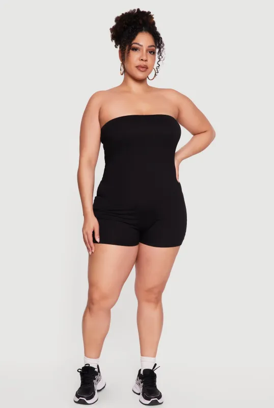 Plus Size Solid Strapless Romper made by Daisy