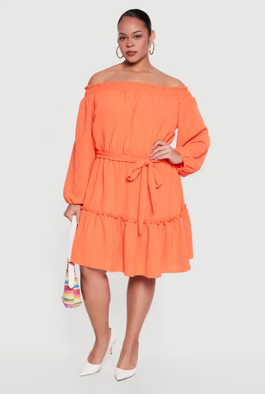 Plus Size Crepe Knit Off The Shoulder Dress made by Rainbow