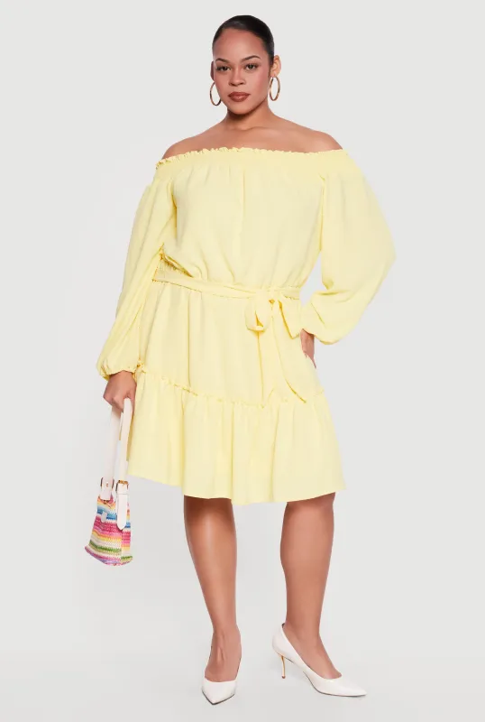 Plus Size Crepe Knit Off The Shoulder Dress made by Rainbow