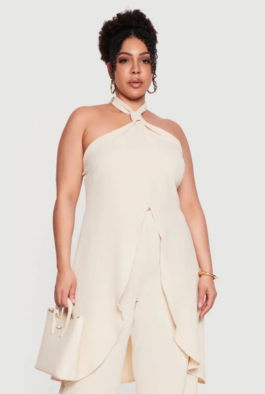 Plus Size Crepe Knit Halter Tunic Blouse made by Rainbow