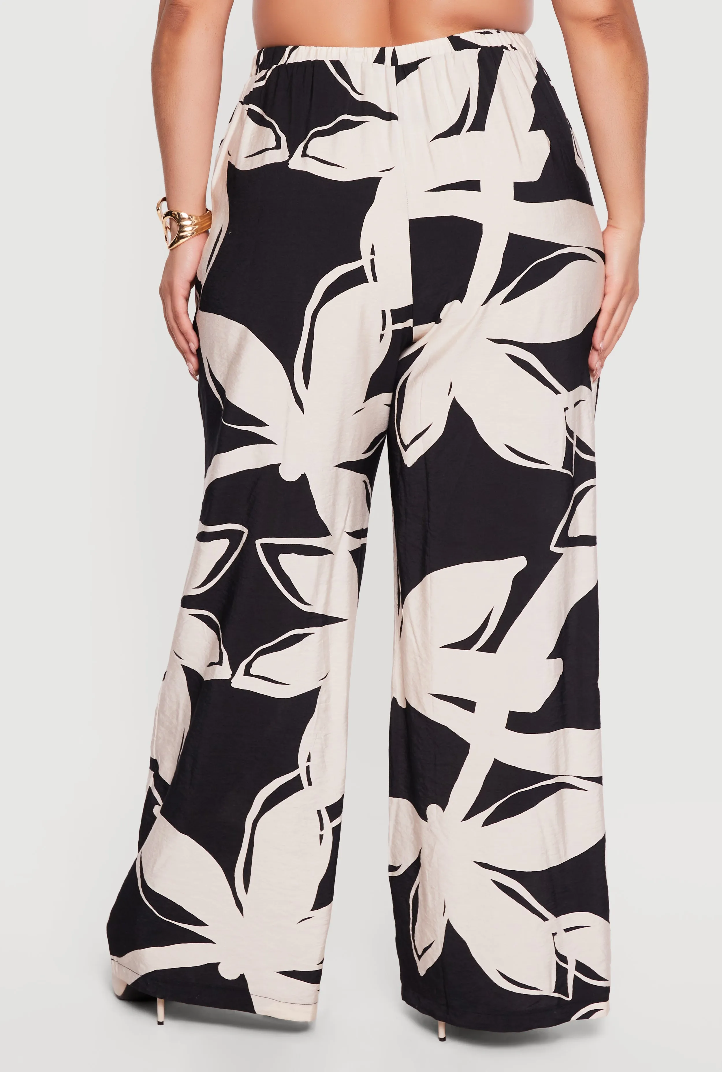 Plus Size High Waisted Wide Leg Patterned Crepe Knit Pants sold by Rainbow product image thumbnail 5