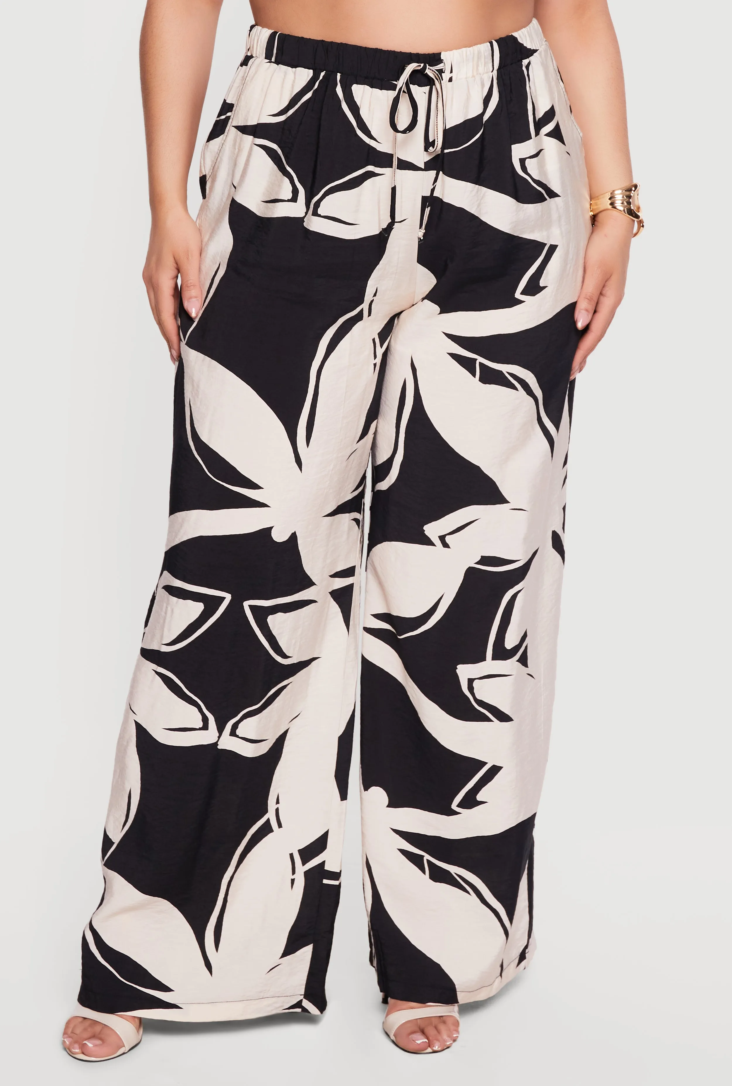 Plus Size High Waisted Wide Leg Patterned Crepe Knit Pants sold by Rainbow product image thumbnail 3