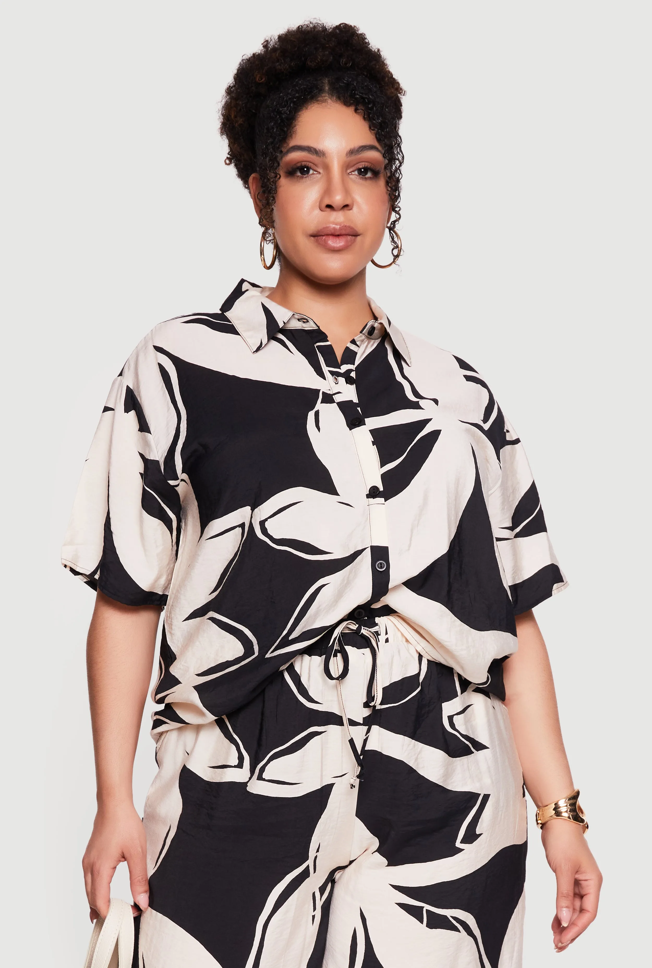 Plus Size Abstract Flower Print Shirt sold by Rainbow
