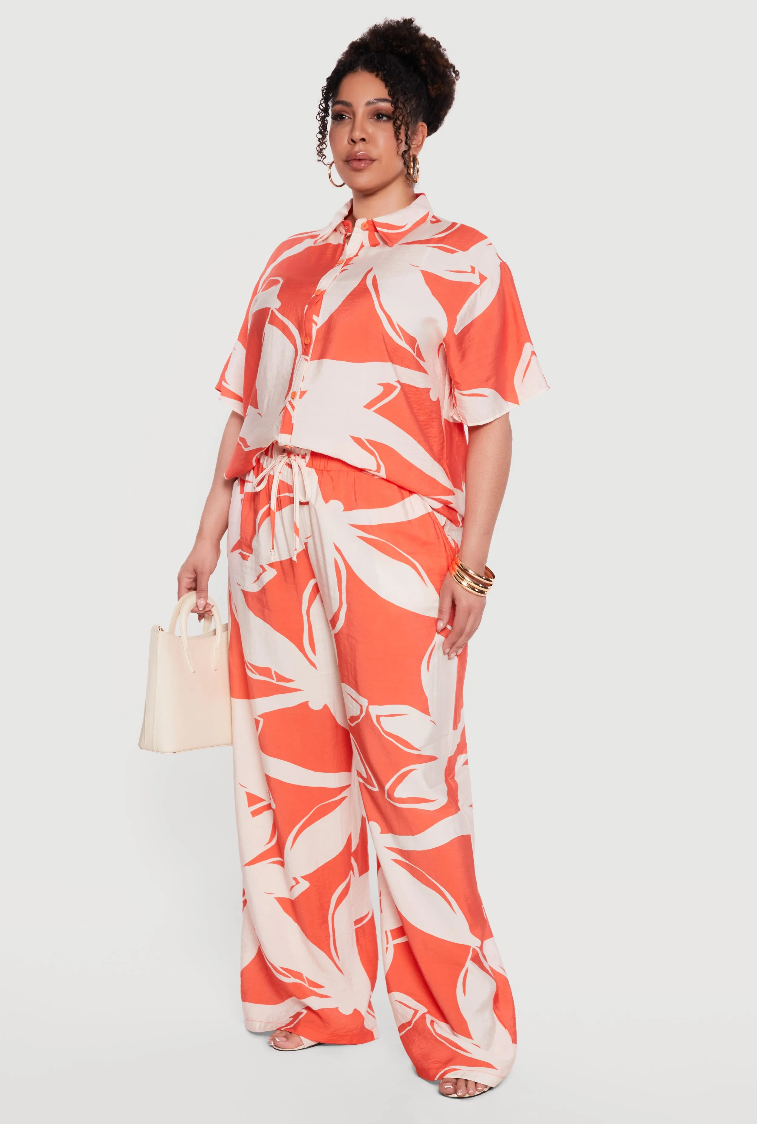 Plus Size High Waisted Wide Leg Patterned Crepe Knit Pants sold by Rainbow product image thumbnail 2