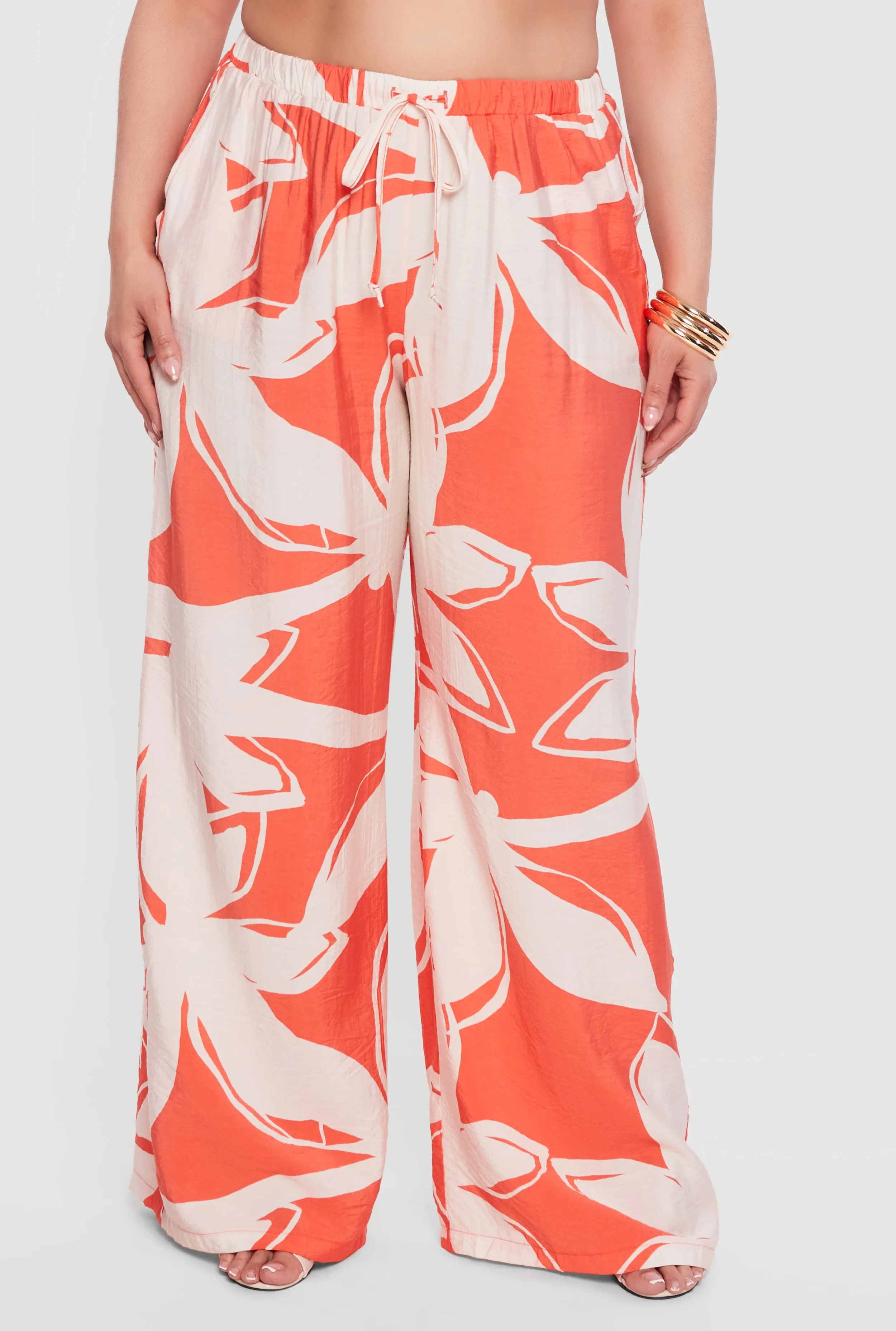 Plus Size High Waisted Wide Leg Patterned Crepe Knit Pants sold by Rainbow product image thumbnail 3