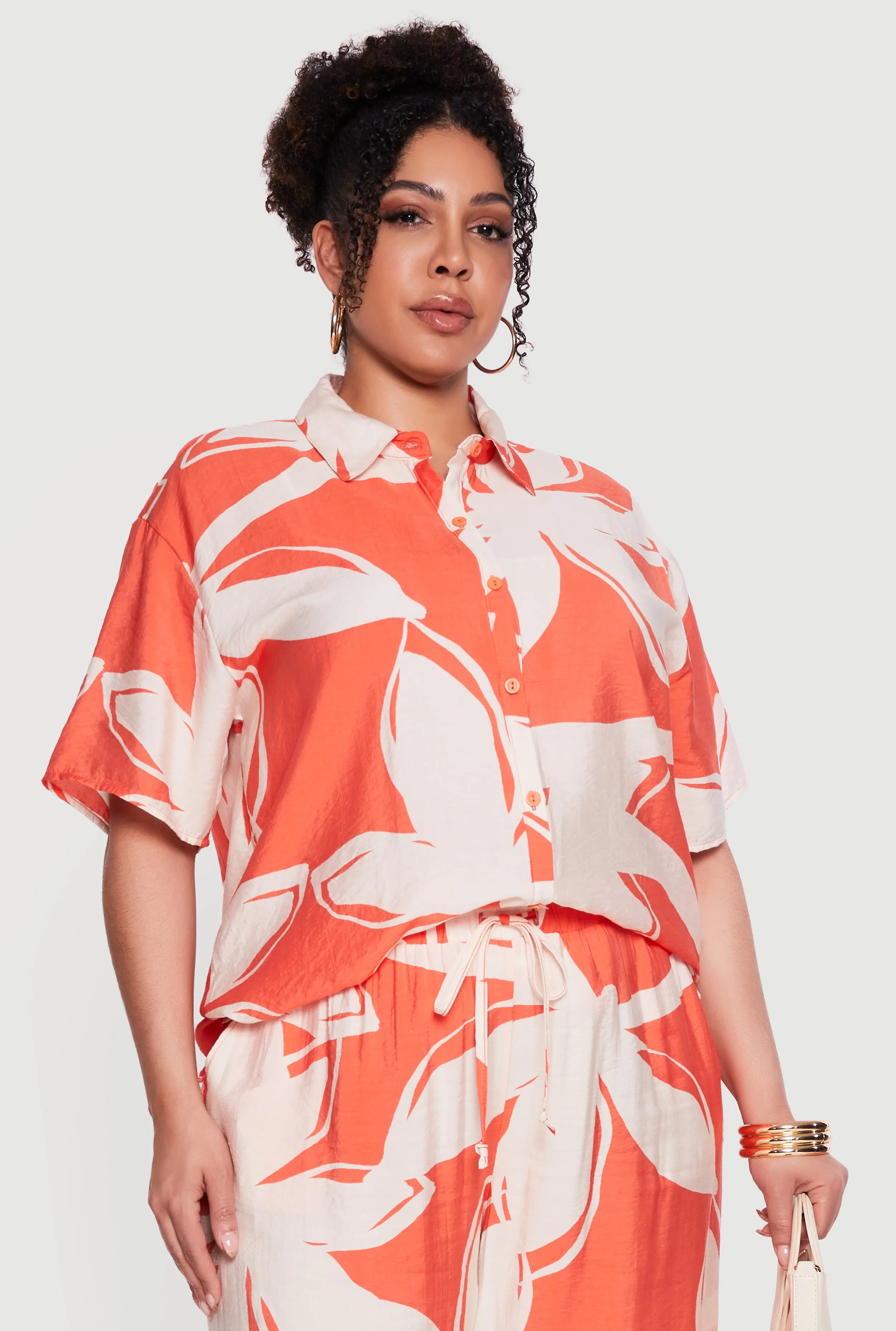 Plus Size Abstract Flower Print Shirt sold by Rainbow