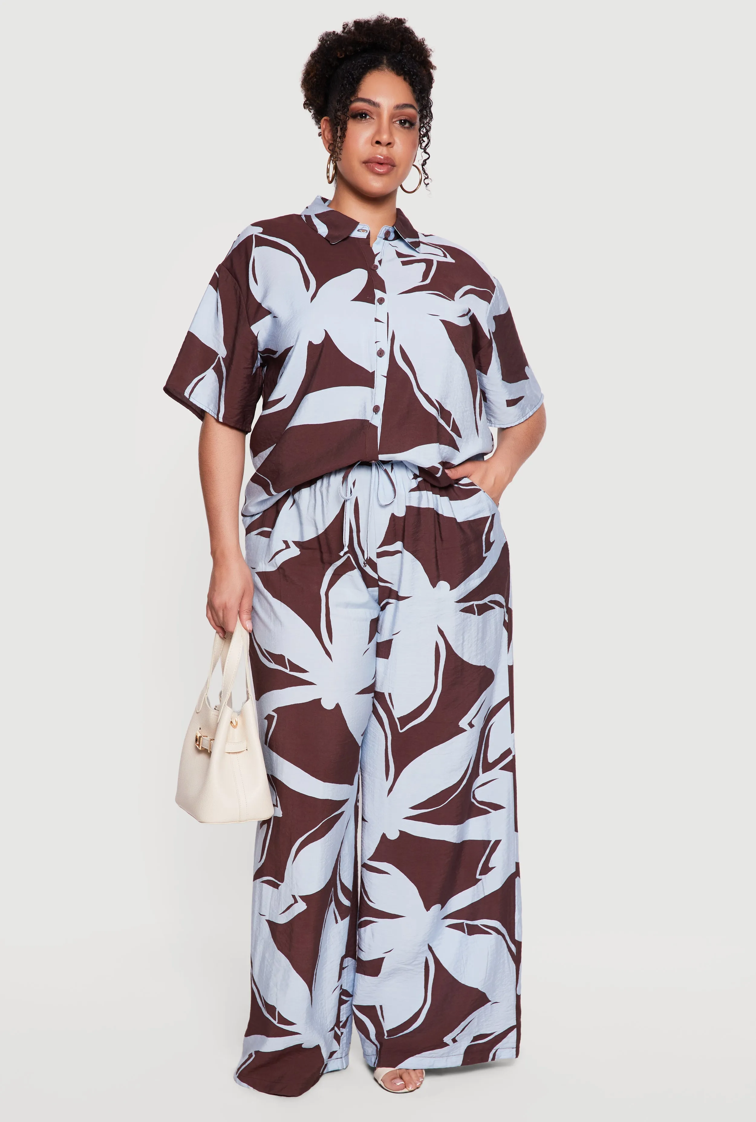 Plus Size High Waisted Wide Leg Patterned Crepe Knit Pants sold by Rainbow