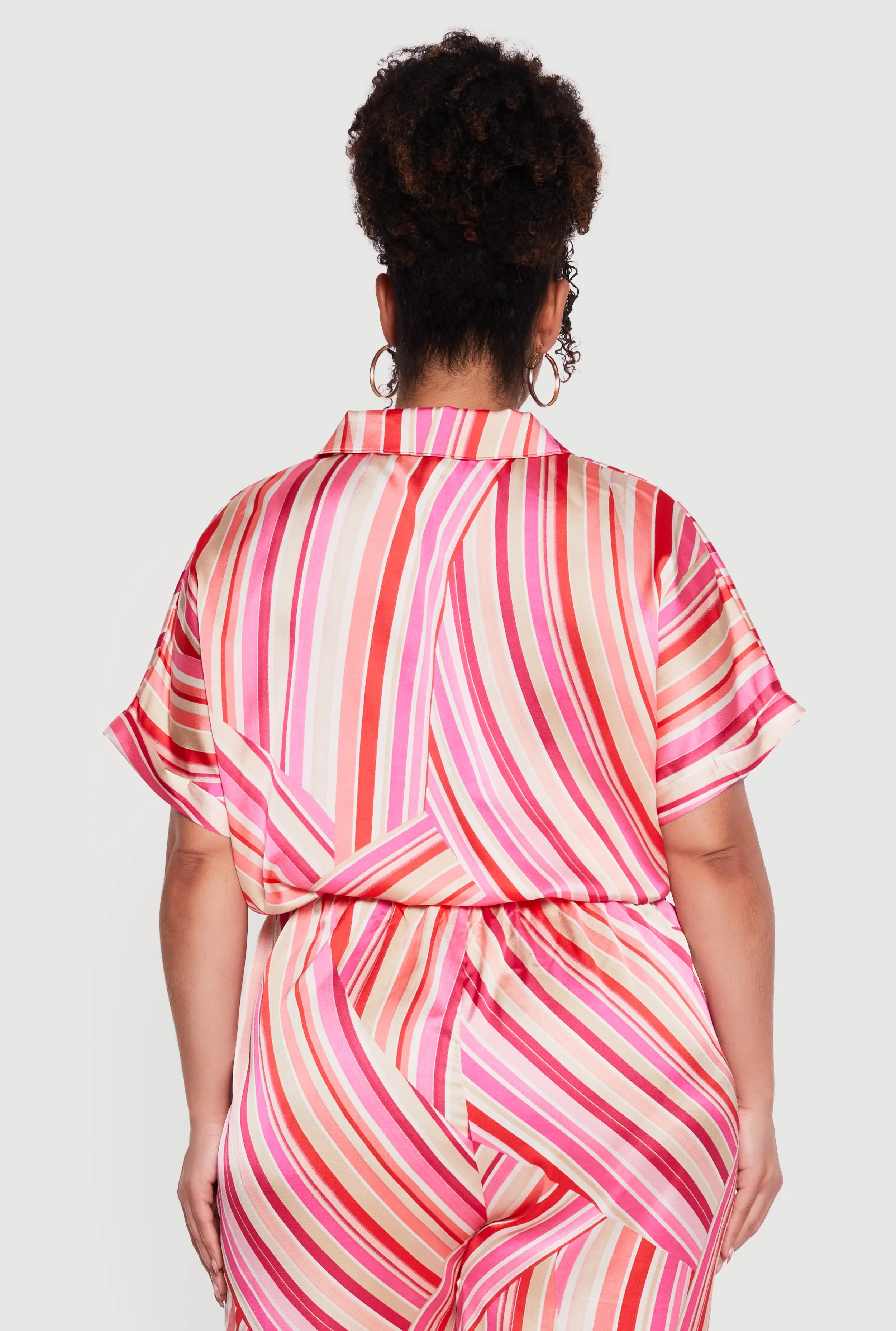 Plus Size Striped Satin Cropped Faux Wrap Blouse sold by Rainbow product image thumbnail 5