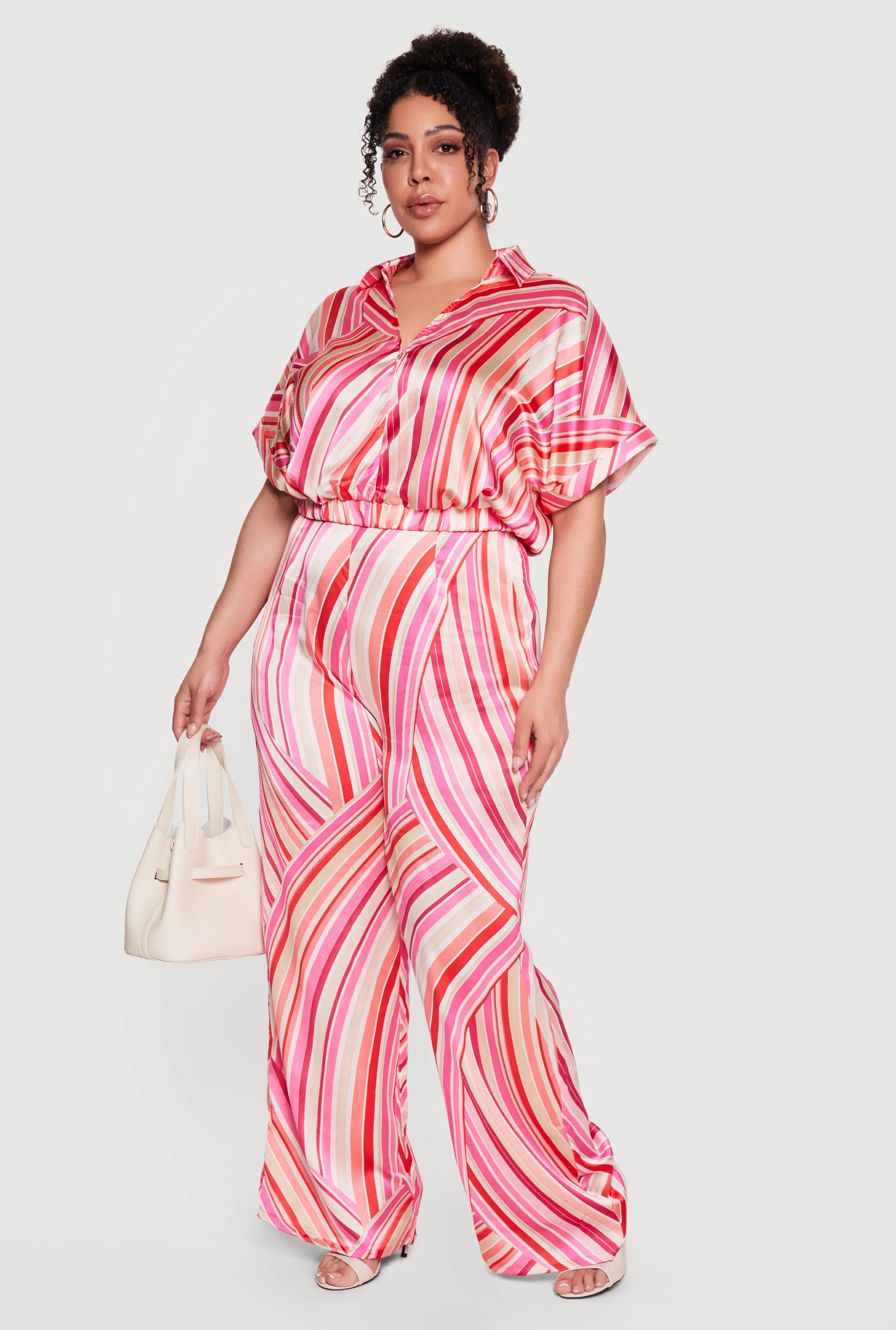 Plus Size Striped Satin Cropped Faux Wrap Blouse sold by Rainbow product image thumbnail 2