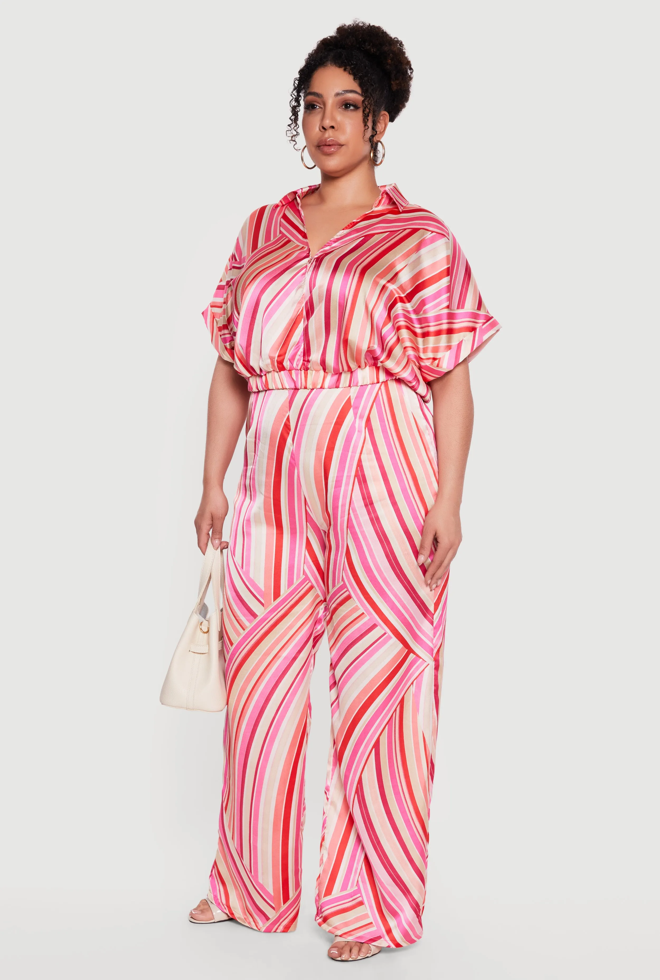 Plus Size Striped Satin Cropped Faux Wrap Blouse sold by Rainbow product image thumbnail 3