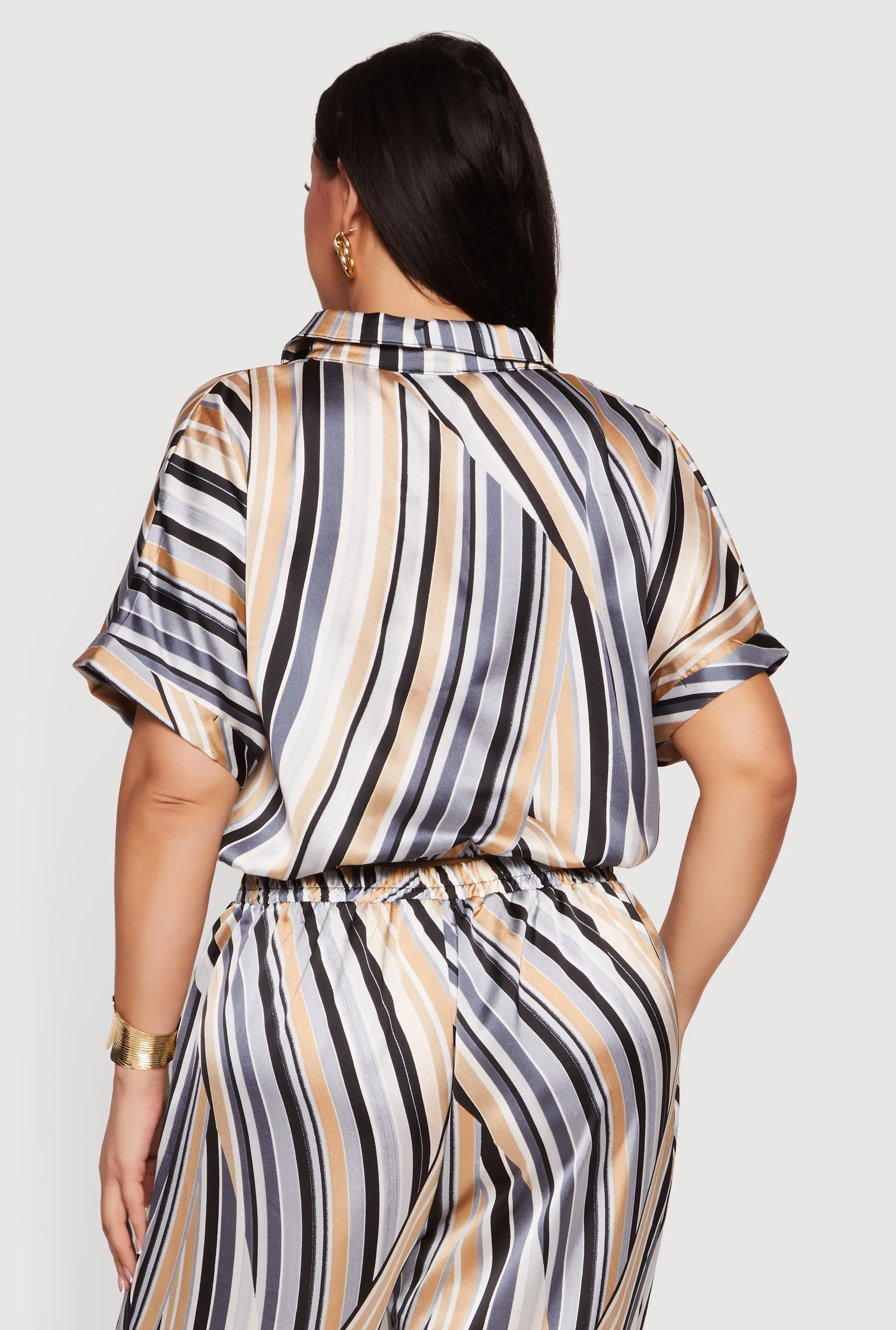 Plus Size Striped Satin Cropped Faux Wrap Blouse sold by Rainbow product image thumbnail 5