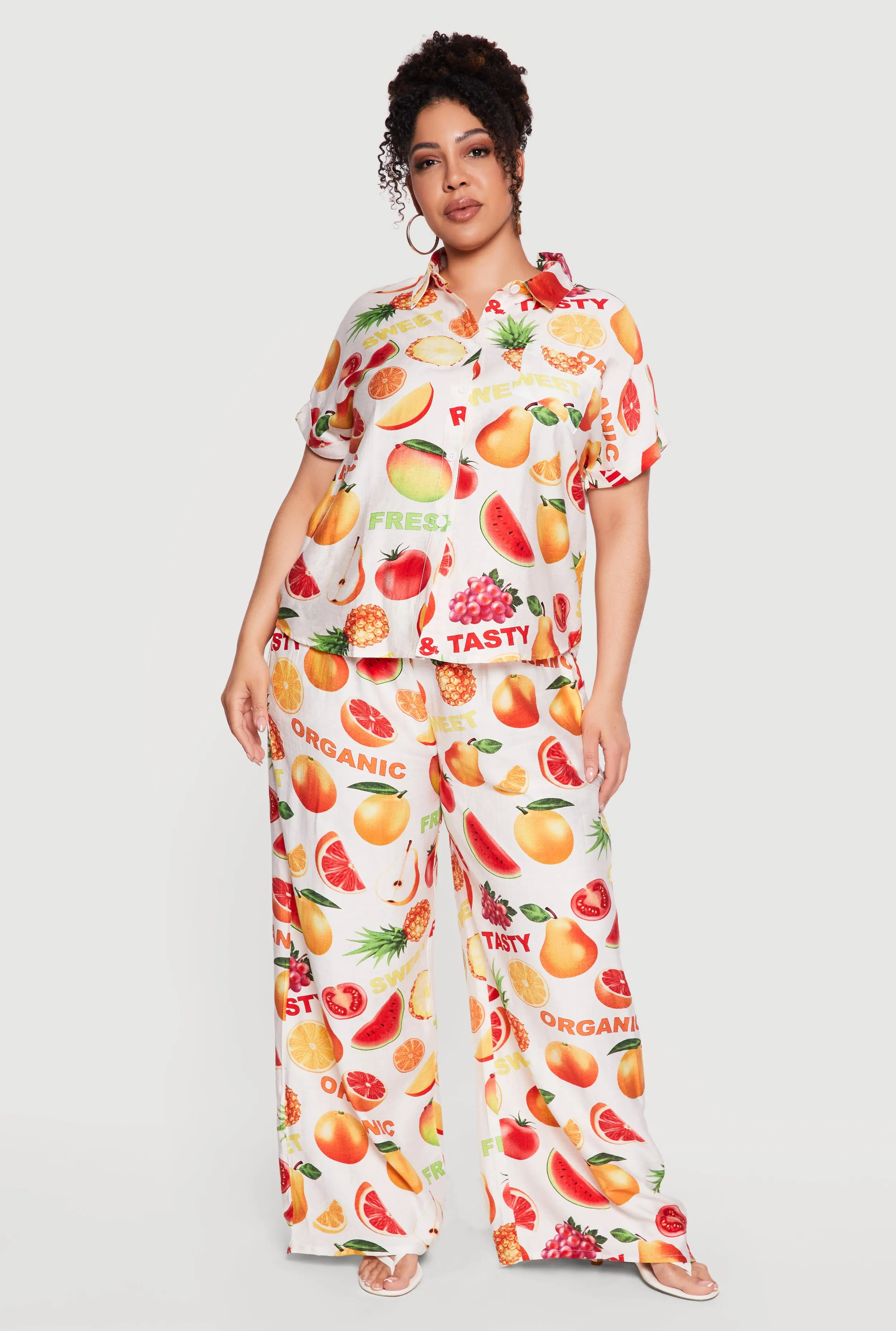 Plus Size Fruit Print Patterned Collared Shirt sold by Rainbow product image thumbnail 2