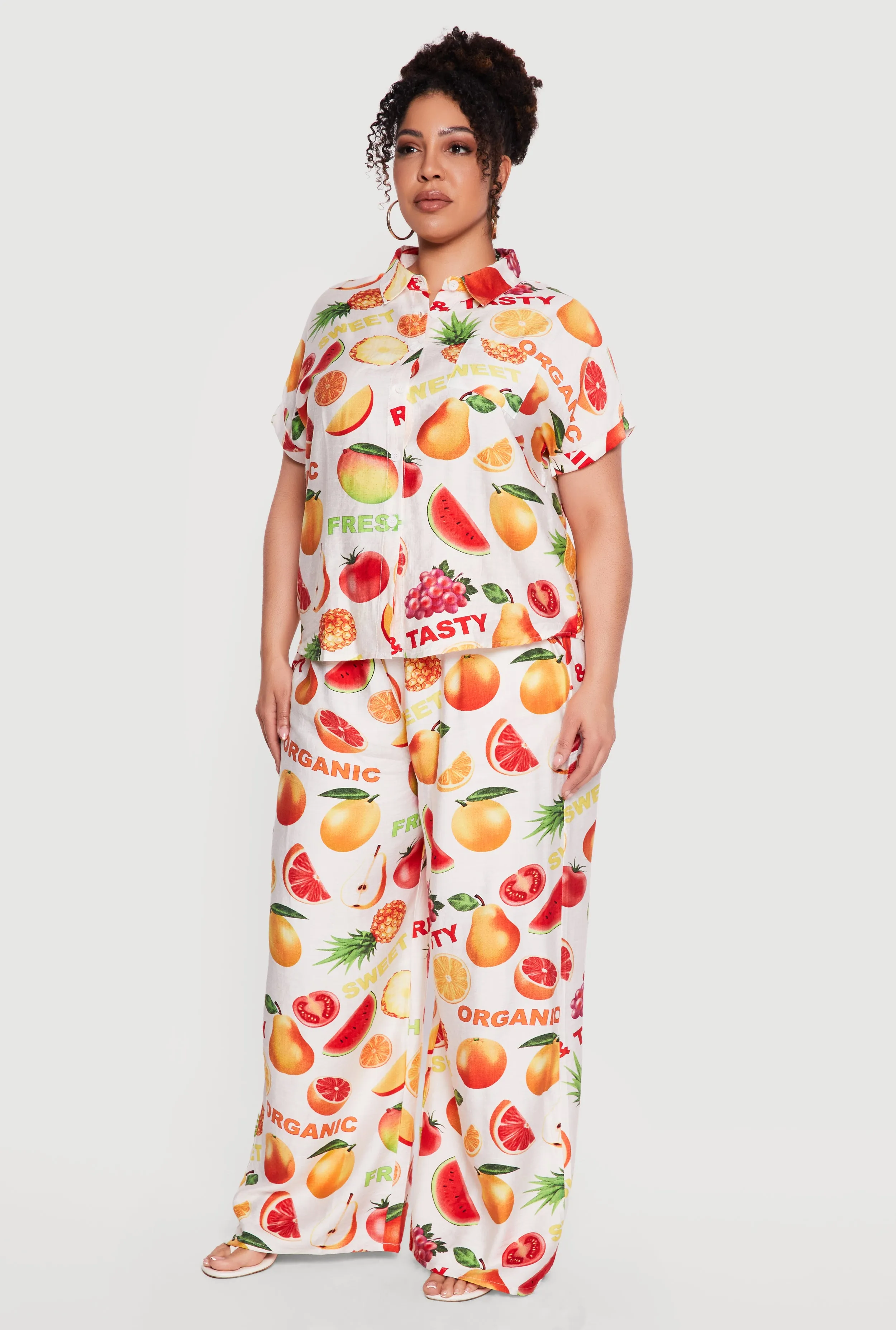 Plus Size Fruit Print Patterned Collared Shirt sold by Rainbow product image thumbnail 3