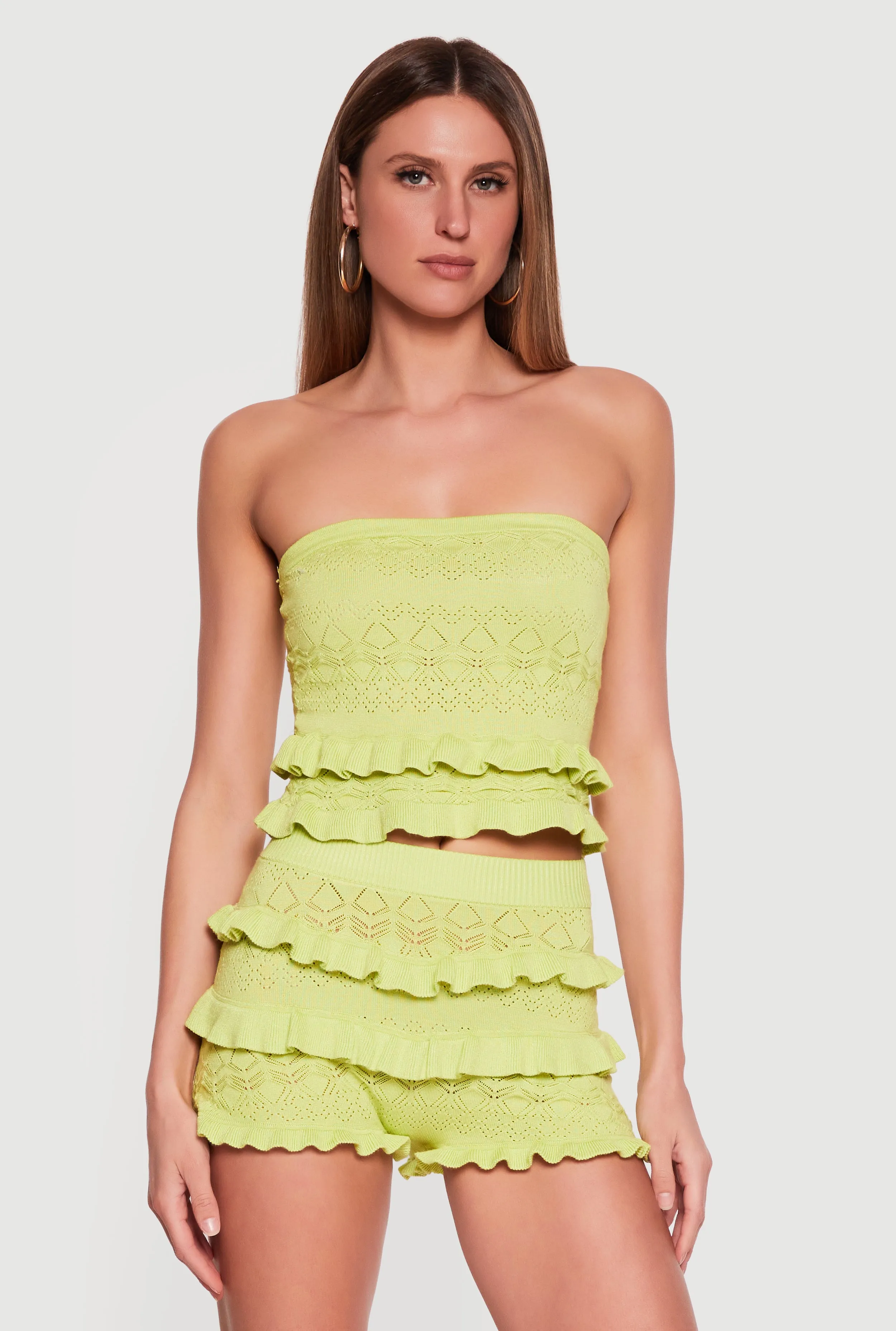 Ruffle Trim Pointelle Knit Crop Top sold by Rainbow product image thumbnail 3