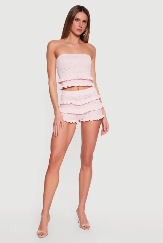 Pointelle Knit Ruffle Trim Shorts made by Almost Famous
