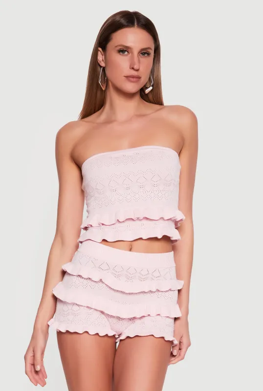 Ruffle Trim Pointelle Knit Crop Top made by Almost Famous