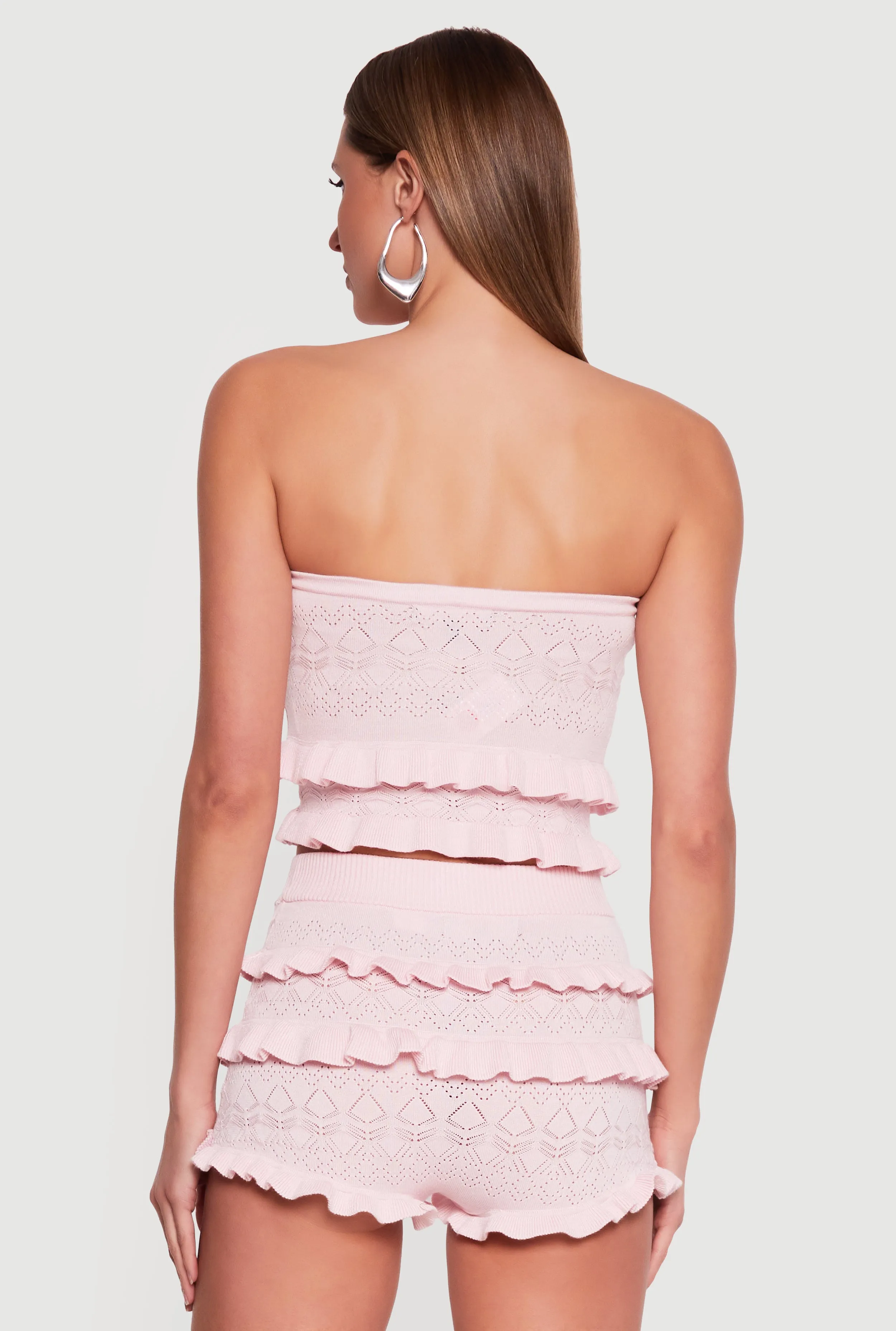 Ruffle Trim Pointelle Knit Crop Top sold by Rainbow product image thumbnail 5