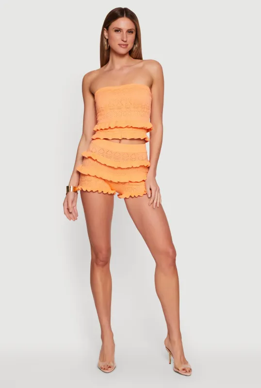 Pointelle Knit Ruffle Trim Shorts made by Almost Famous