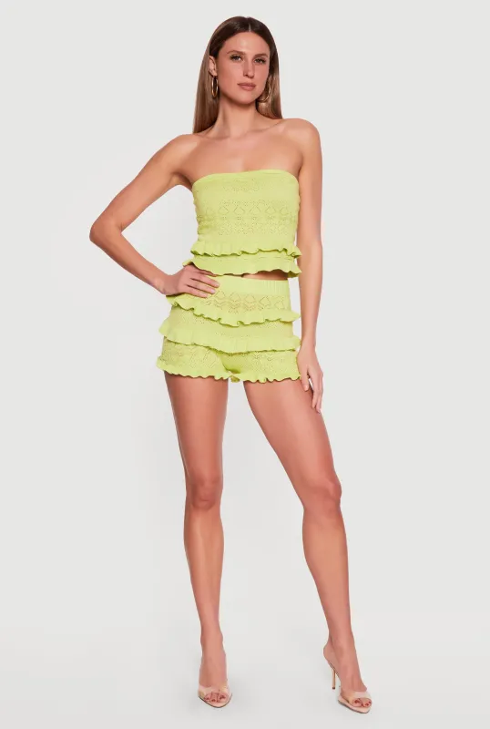 Pointelle Knit Ruffle Trim Shorts made by Almost Famous