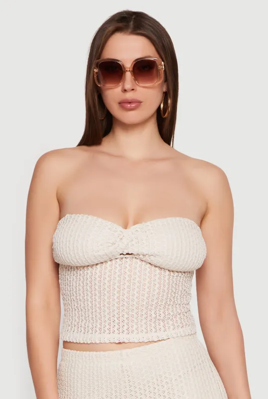 Textured Knit Keyhole Detail Crop Tube Top made by Rainbow