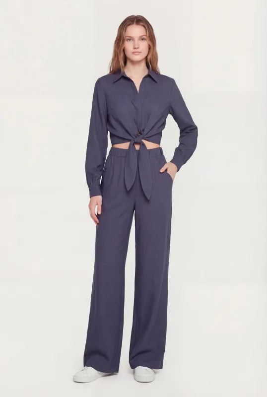 Solid High Waisted Wide Leg Pull On Pants made by Rainbow