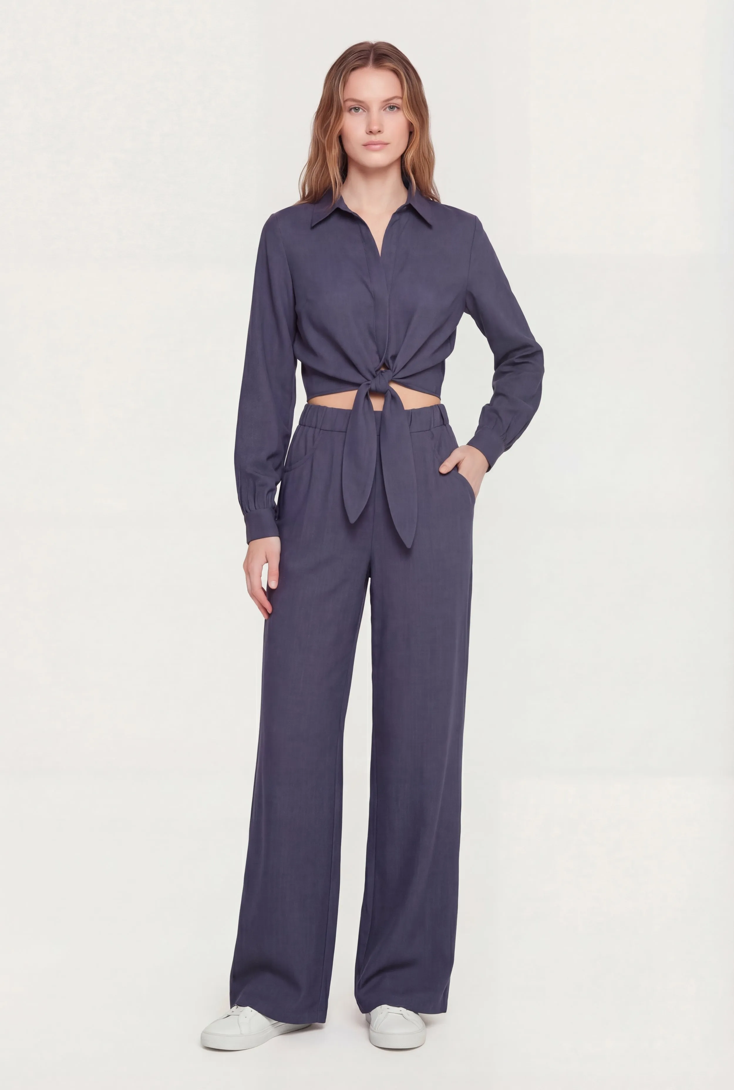Solid High Waisted Wide Leg Pull On Pants sold by Rainbow