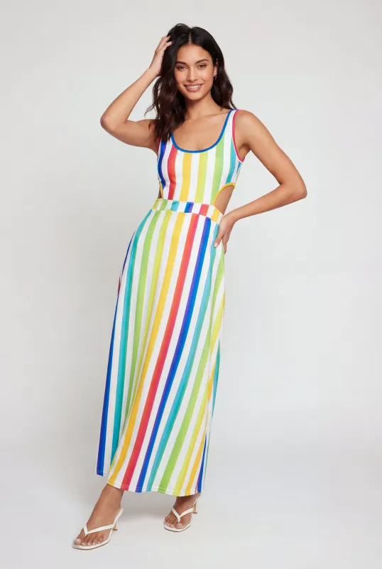 Rainbow Stripe Cut Out Detail Maxi Dress made by Rainbow