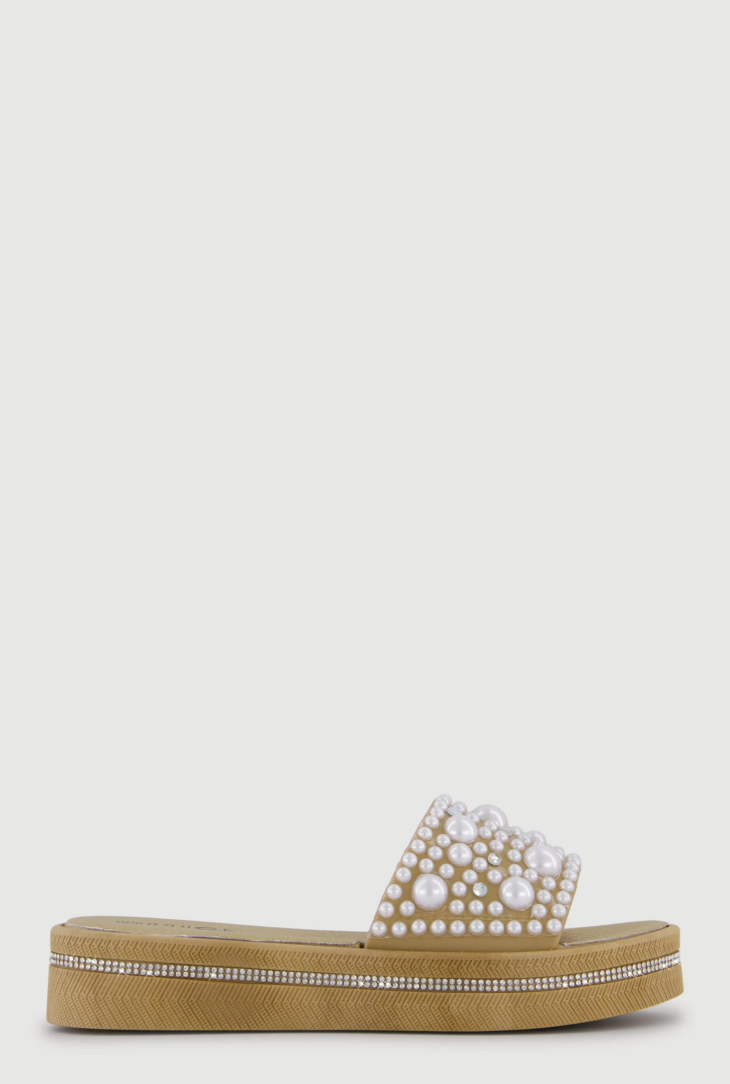 Rhinestone Trim Faux Pearl Band Slide Sandals sold by Rainbow product image thumbnail 2