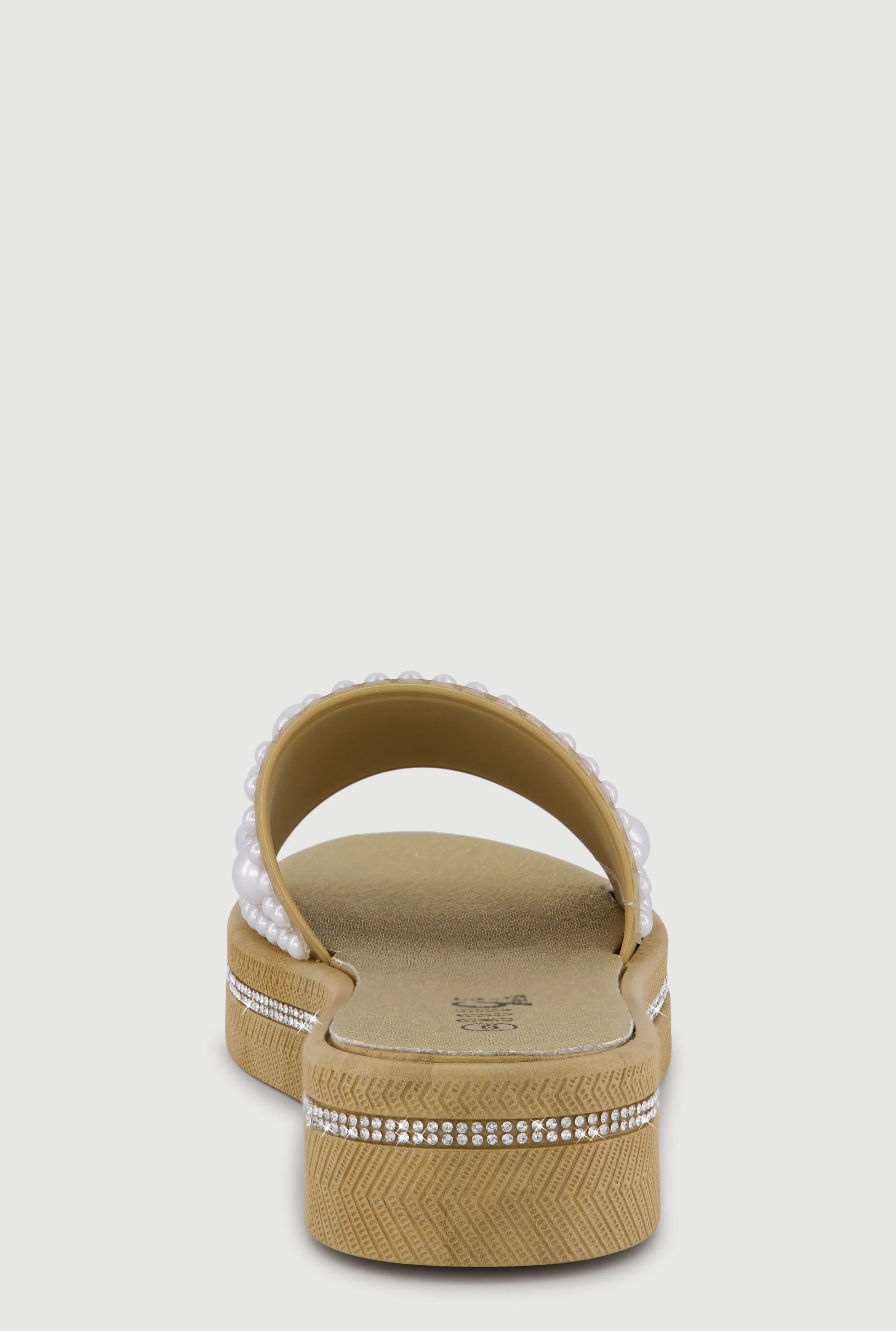 Rhinestone Trim Faux Pearl Band Slide Sandals sold by Rainbow product image thumbnail 3