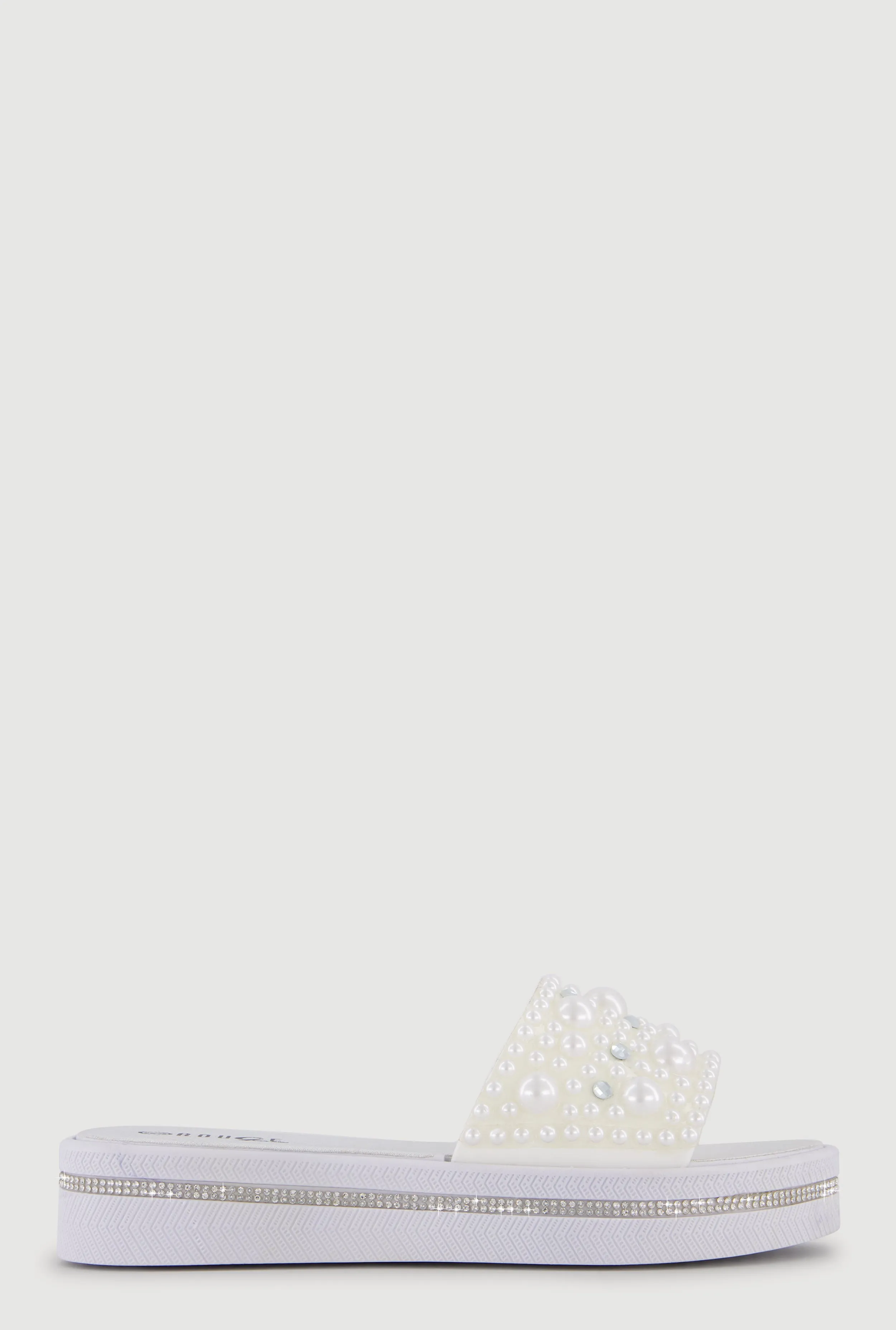 Rhinestone Trim Faux Pearl Band Slide Sandals sold by Rainbow product image thumbnail 2