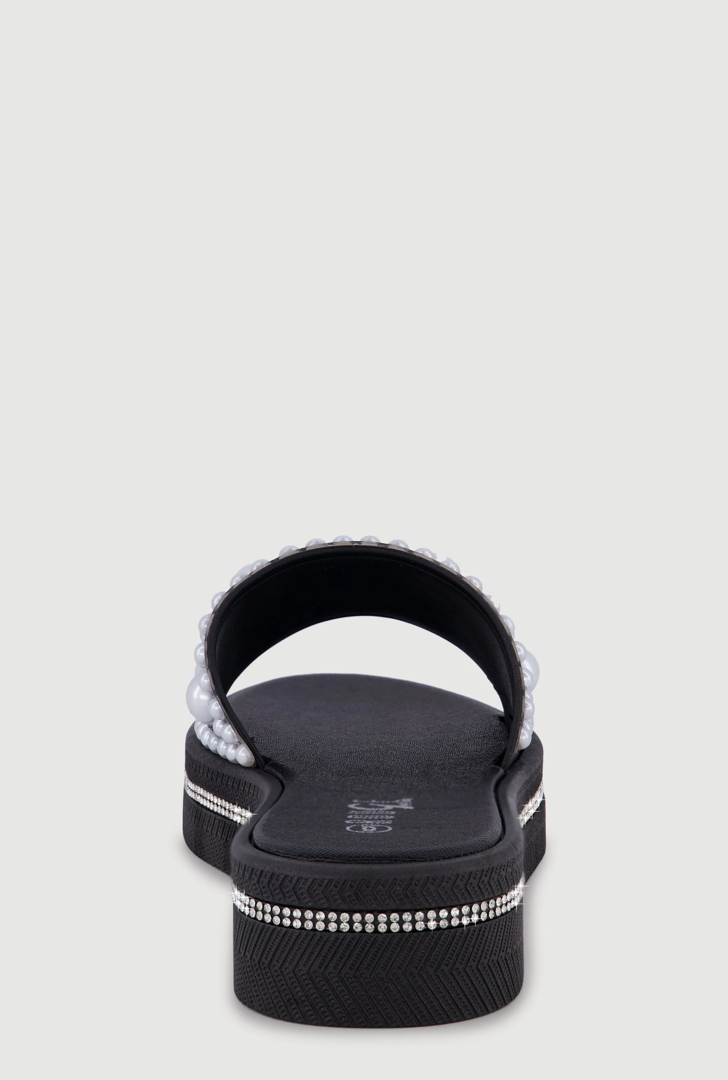 Rhinestone Trim Faux Pearl Band Slide Sandals sold by Rainbow product image thumbnail 3