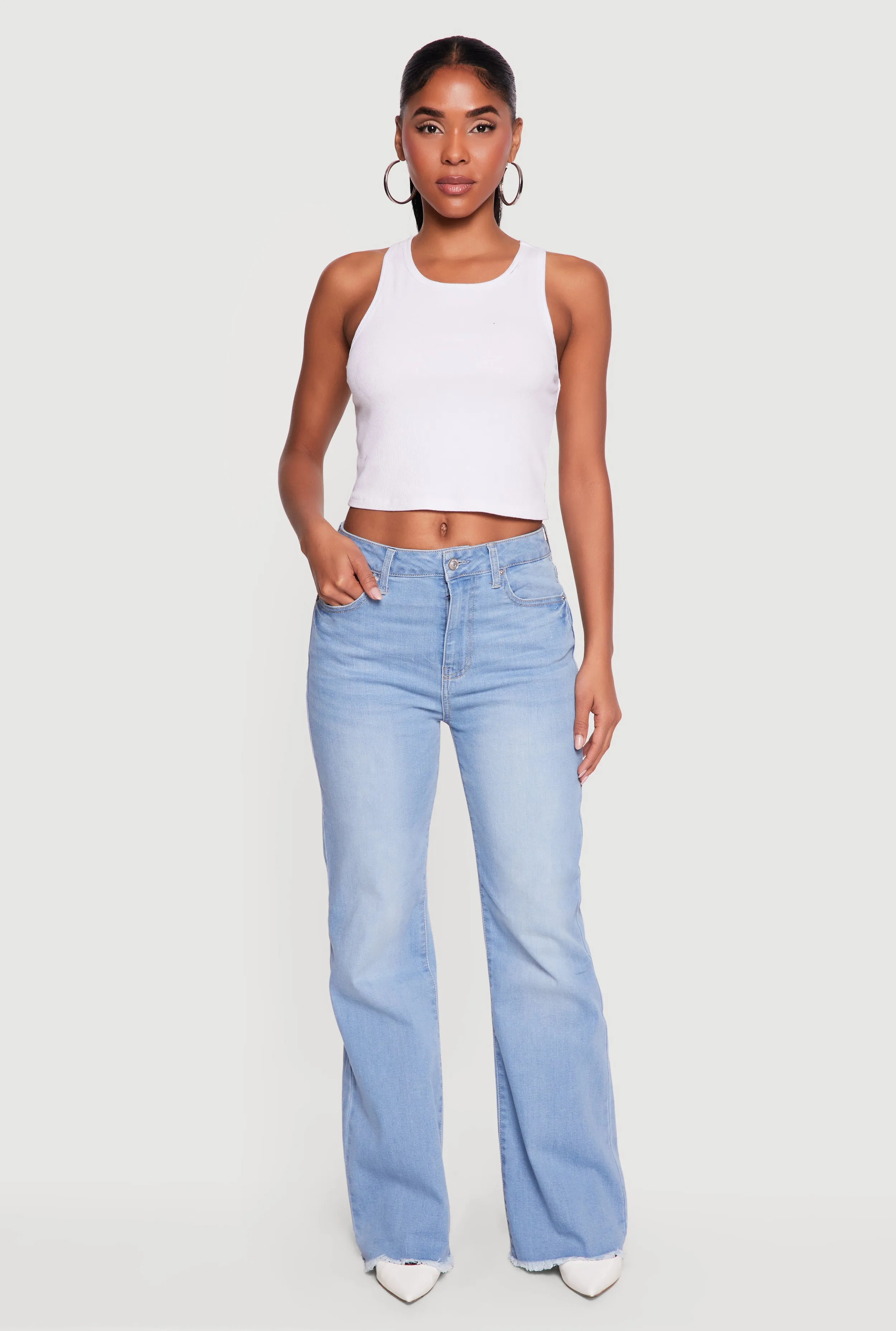 WAX Frayed Hem Slim Bootcut Jeans sold by Rainbow