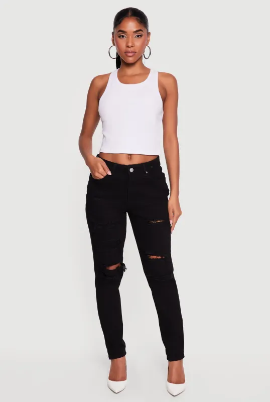 WAX Mid Rise Distressed Skinny Jeans made by Rainbow