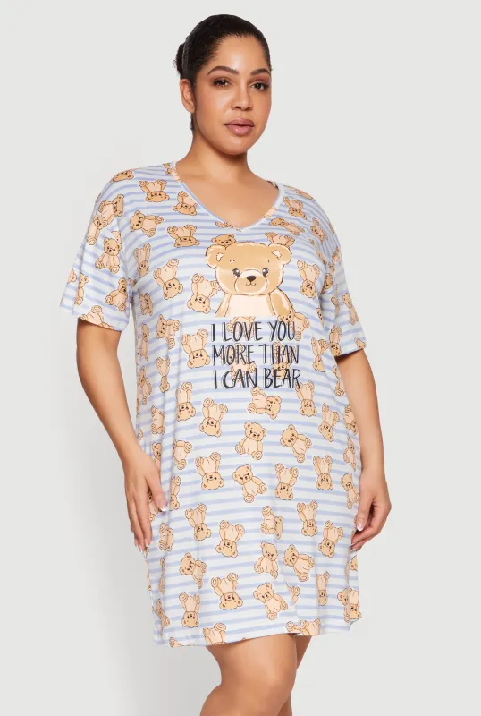 Plus Size I Love You More Than I Can Bear Graphic Sleepshirt made by Rainbow
