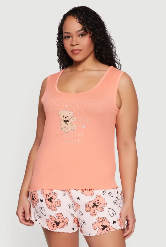Plus Size Cuddle Bear Graphic Pajama Top and Shorts Set made by Rainbow