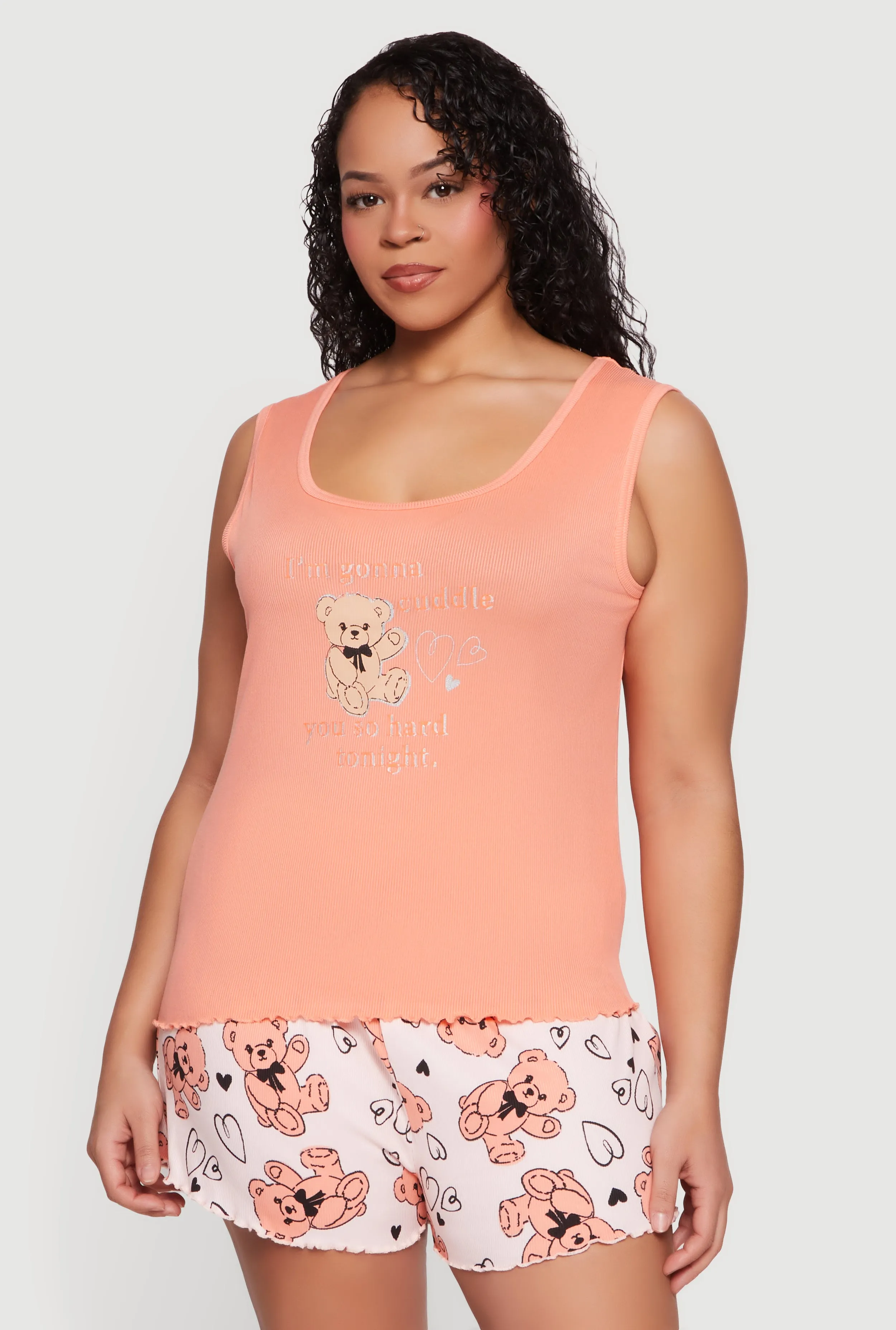 Plus Size Cuddle Bear Graphic Pajama Top and Shorts Set sold by Rainbow