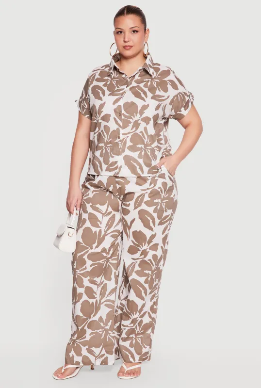 Plus Size Floral Print High Waisted Wide Leg Pants made by Rainbow