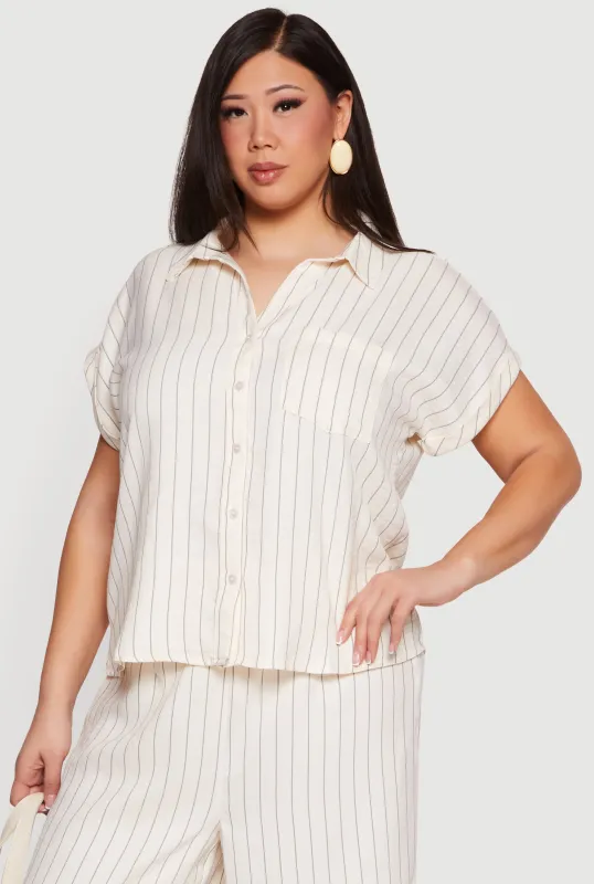 Plus Size Striped Button Front Shirt made by Rainbow