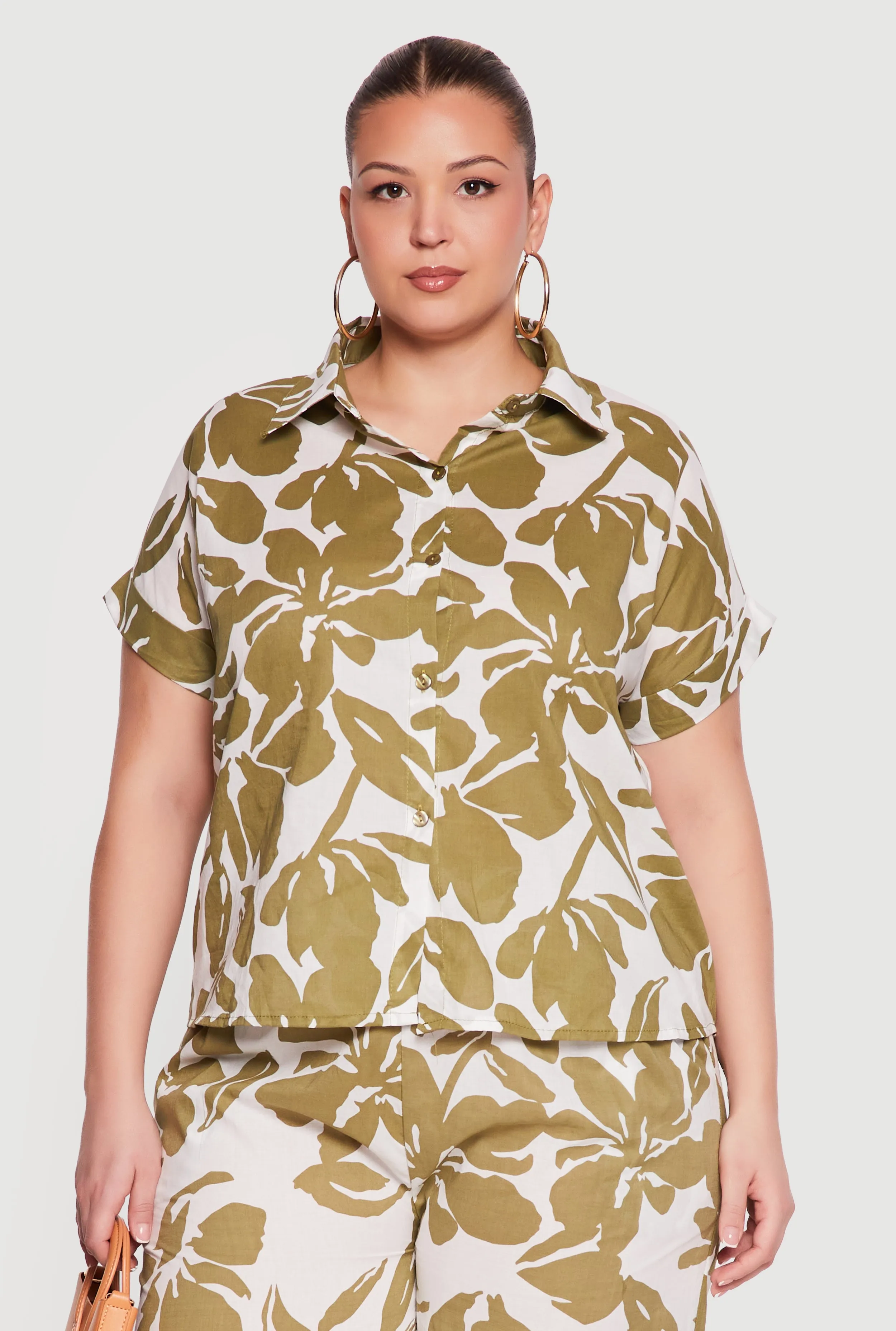 Plus Size Floral Print Button Front Shirt sold by Rainbow