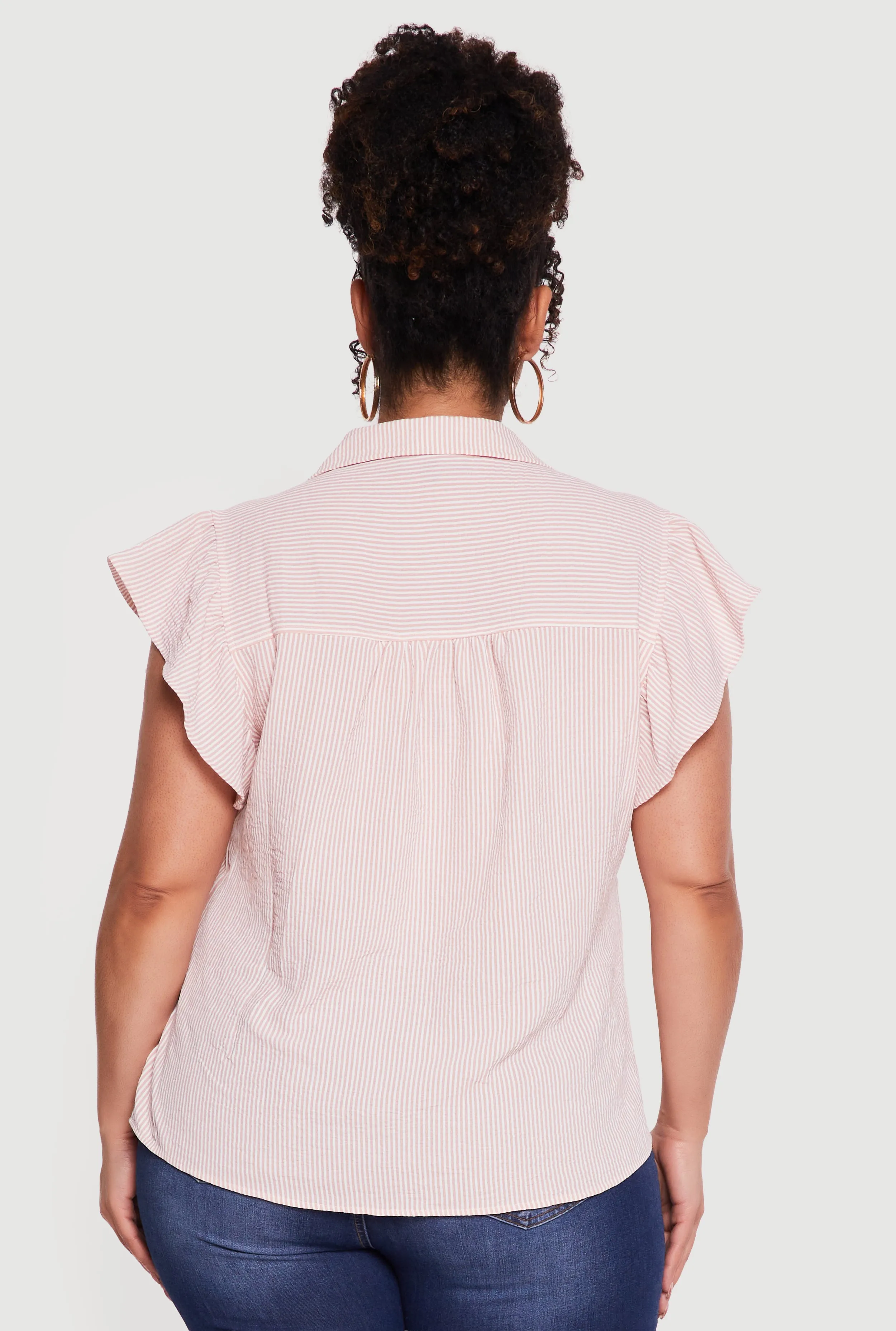 Plus Size Striped Flutter Sleeve Button Front Shirt sold by Rainbow product image thumbnail 5