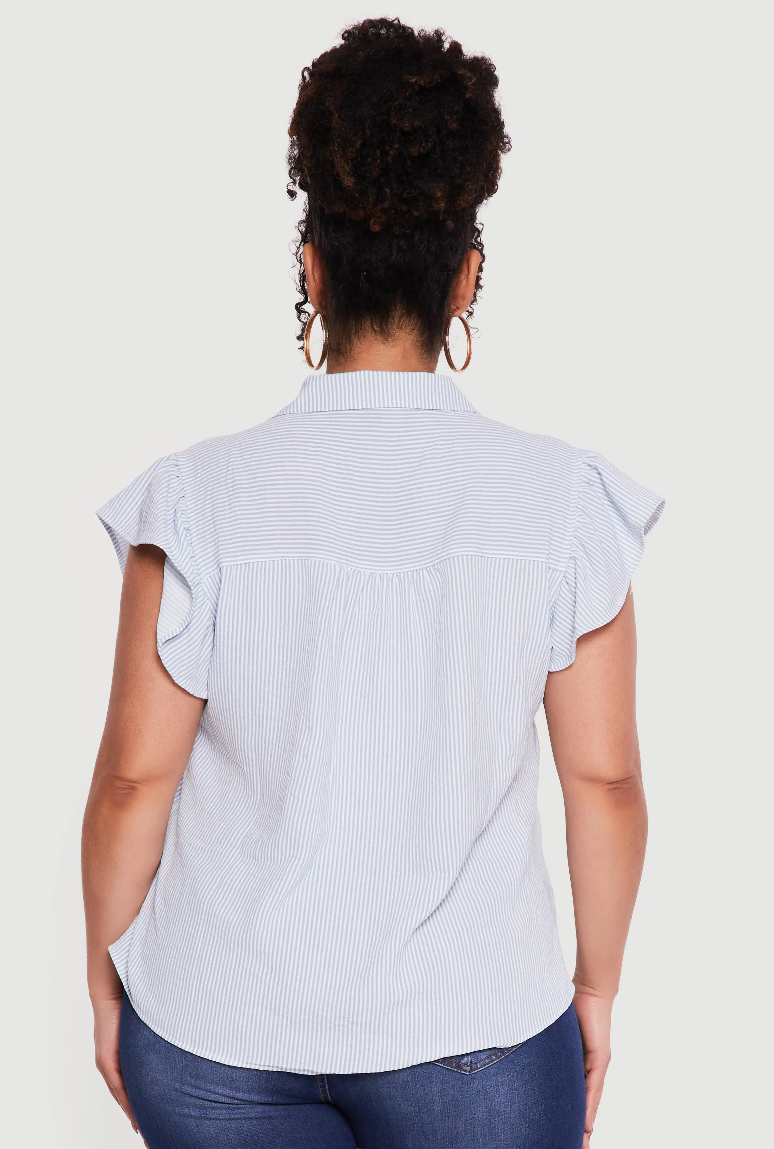 Plus Size Striped Flutter Sleeve Button Front Shirt sold by Rainbow product image thumbnail 5