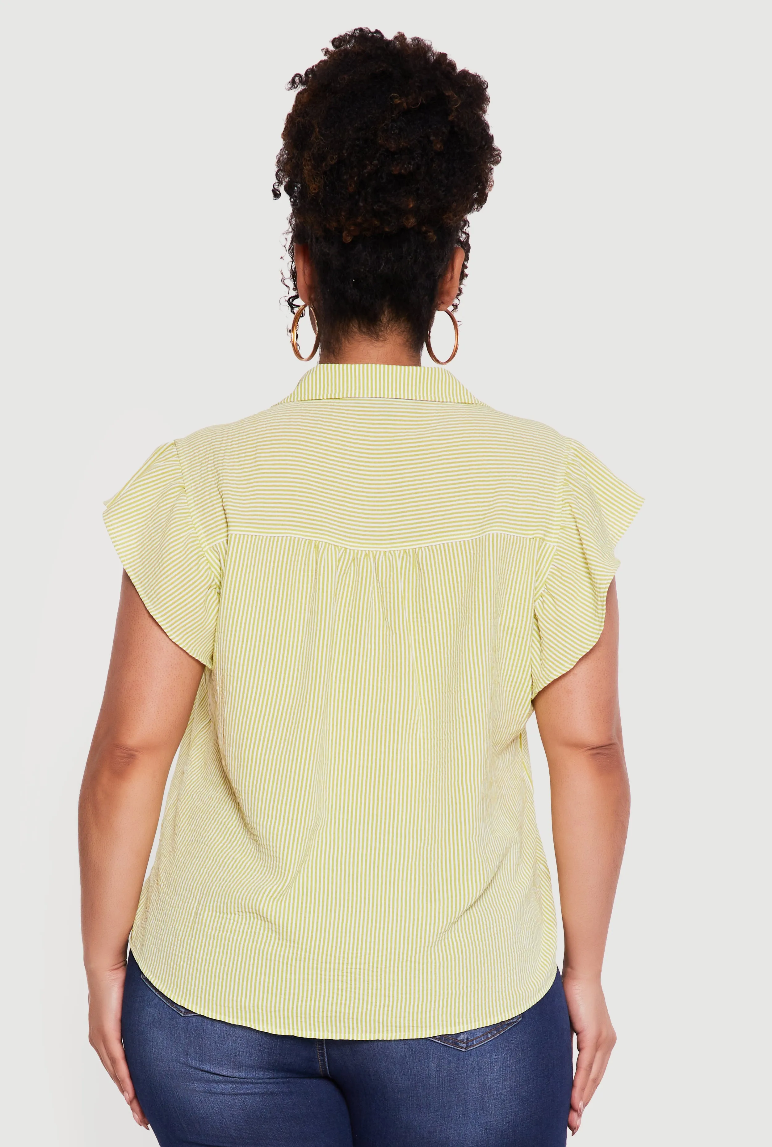 Plus Size Striped Flutter Sleeve Button Front Shirt sold by Rainbow product image thumbnail 5