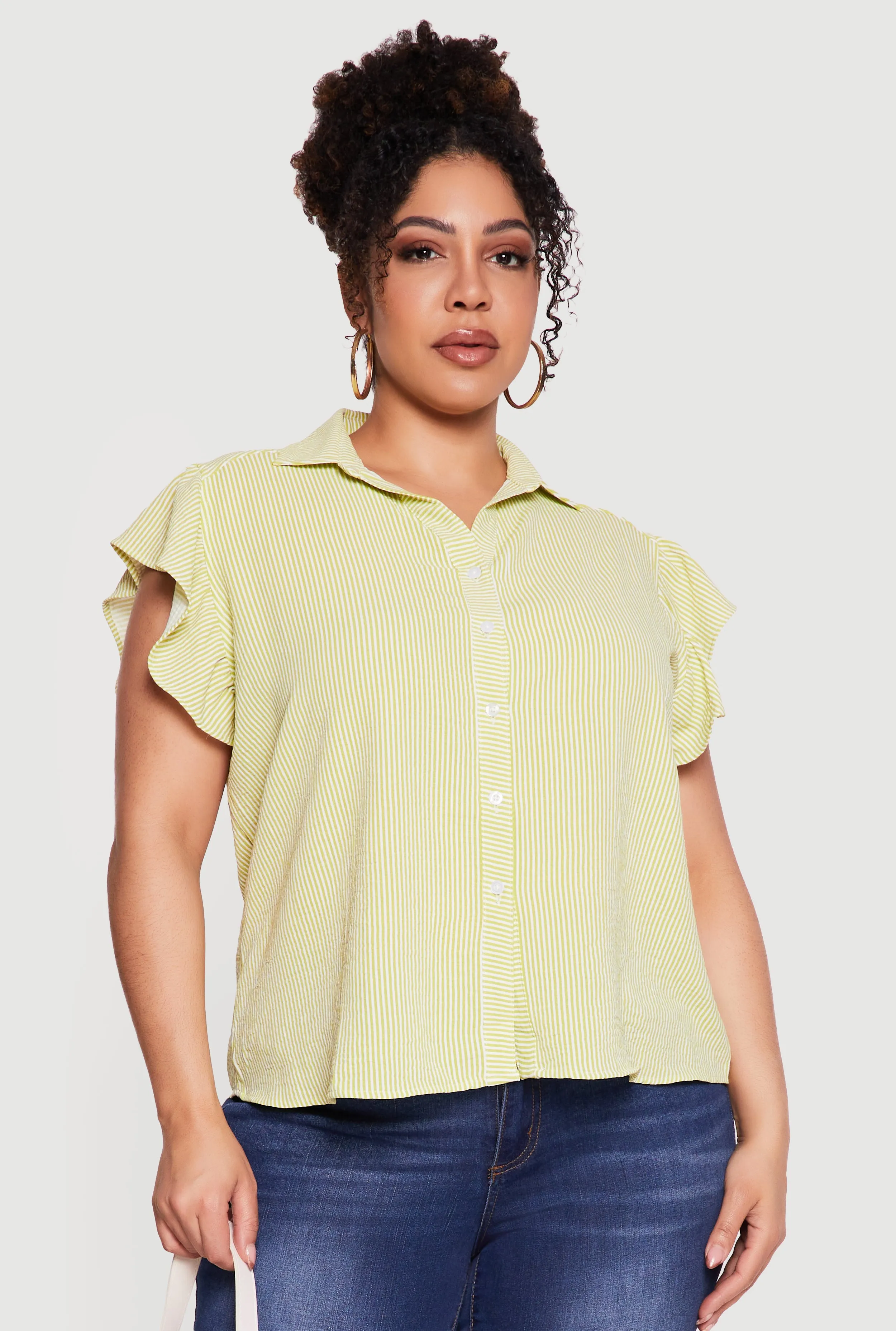 Plus Size Striped Flutter Sleeve Button Front Shirt sold by Rainbow product image thumbnail 2
