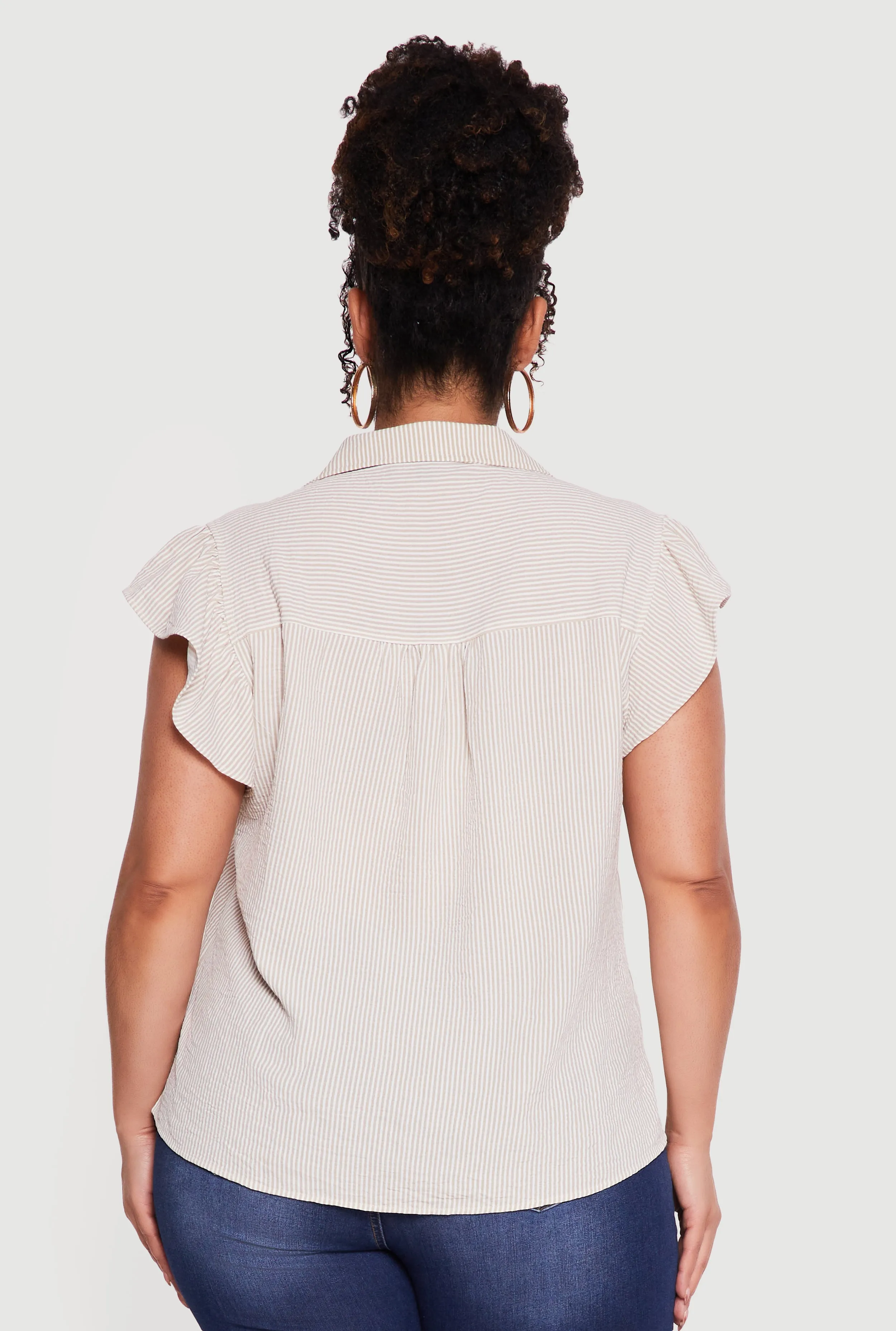 Plus Size Striped Flutter Sleeve Button Front Shirt sold by Rainbow product image thumbnail 5