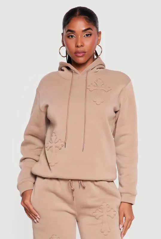 Cross Applique Hooded Pullover Sweatshirt made by Rainbow