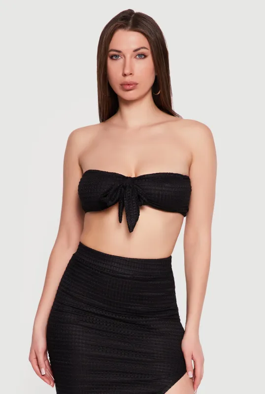 Textured Knit Bow Front Bandeau Top made by Rainbow